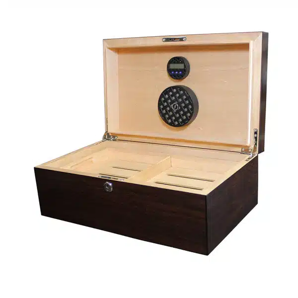 Brigham Solstice Dark Walnut 75 Count Humidor Open View Brigham Solstice Dark Walnut 75 Count Humidor Open View