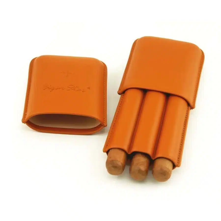 Cigar Star Brown Genuine Leather 3 Cigar Travel Case P2